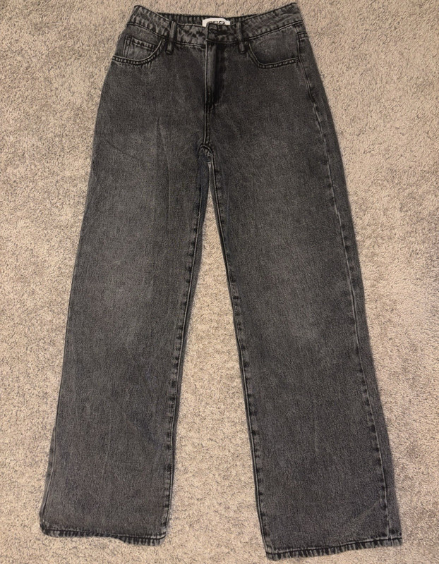 RSQ Women's Wide-Leg Jeans Relaxed Fit Charcoal Wash 5-Pocket Cotton Denim