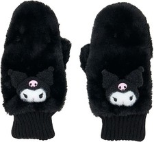 Sanrio Character Kuromi Plush Mascot Faux Fur Mittens Warm Winter Gloves New