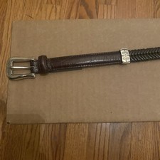 Brighton Leather Brown Braided Embossed Crocodile Q5108 Belt ML 32
