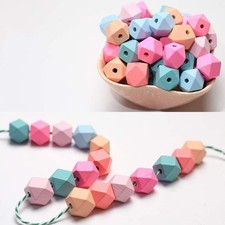ToBeIT Wooden Beads 70 pcs Geometric Faceted Candy Color 15mm, MIXED COLORS 