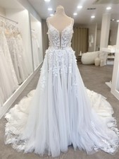 Top Ivory 3D Floral Lace Wedding Dress Wedding Dress 32-60 Straps Beaded Glitter