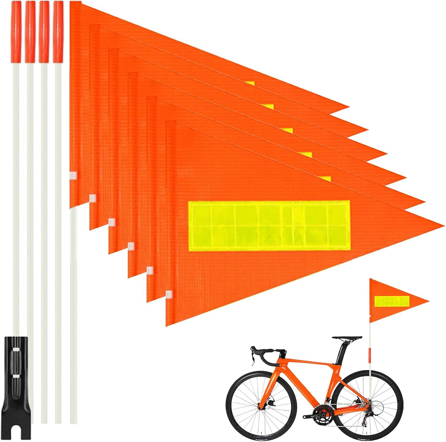 6PCS Orange Bike Safety Flag,Bike Flags with Pole for Safety 6 Ft Bicycle Safety