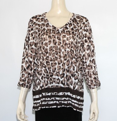 NWT Chicos Zenergy Crushed Leopard Top 3/4 Sleeve Cocoa Bean Women's Sz 3 $65.5