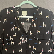 Anthropologie Maeve Moonflower Popover Top Llama Novelty Print Size 10 Black
