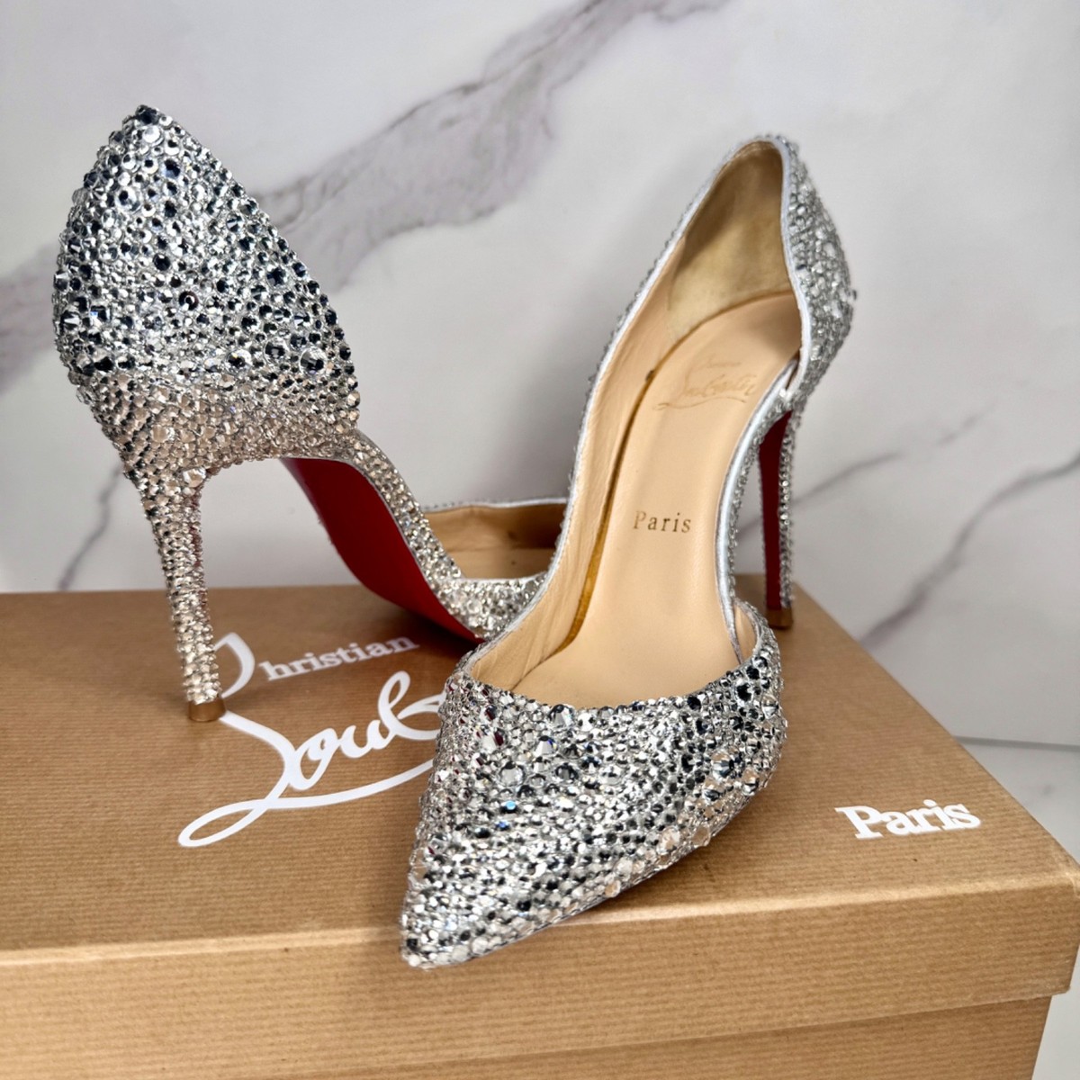 Christian Louboutin 「Iriza 」定価137,500円 Christian Louboutin Iriza Silver Strass Crystal Heels Size EU 36.5