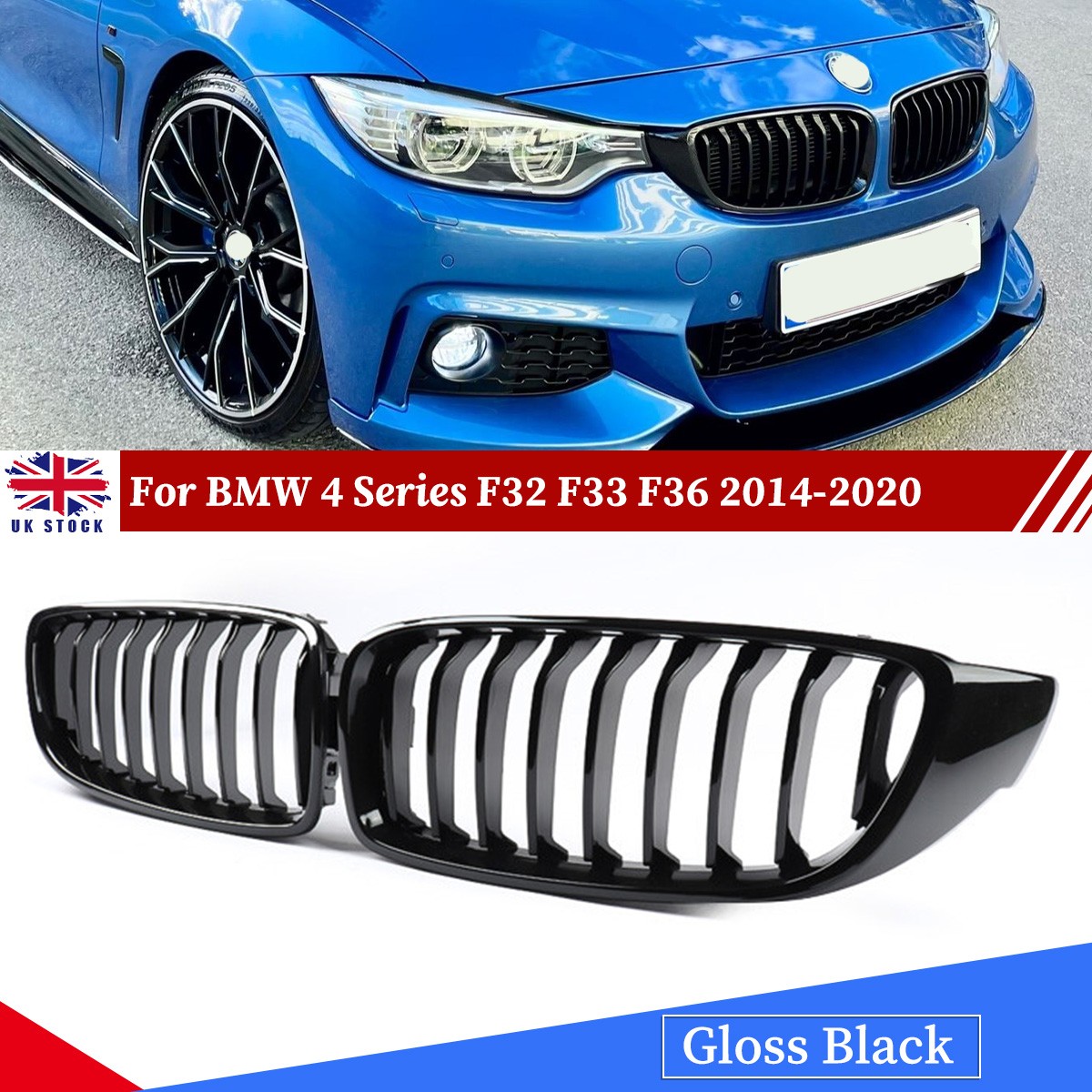 Gloss Black For BMW F32 F33 F36 428i 430i 435i 14-17 Front Bumper Kidney Grille