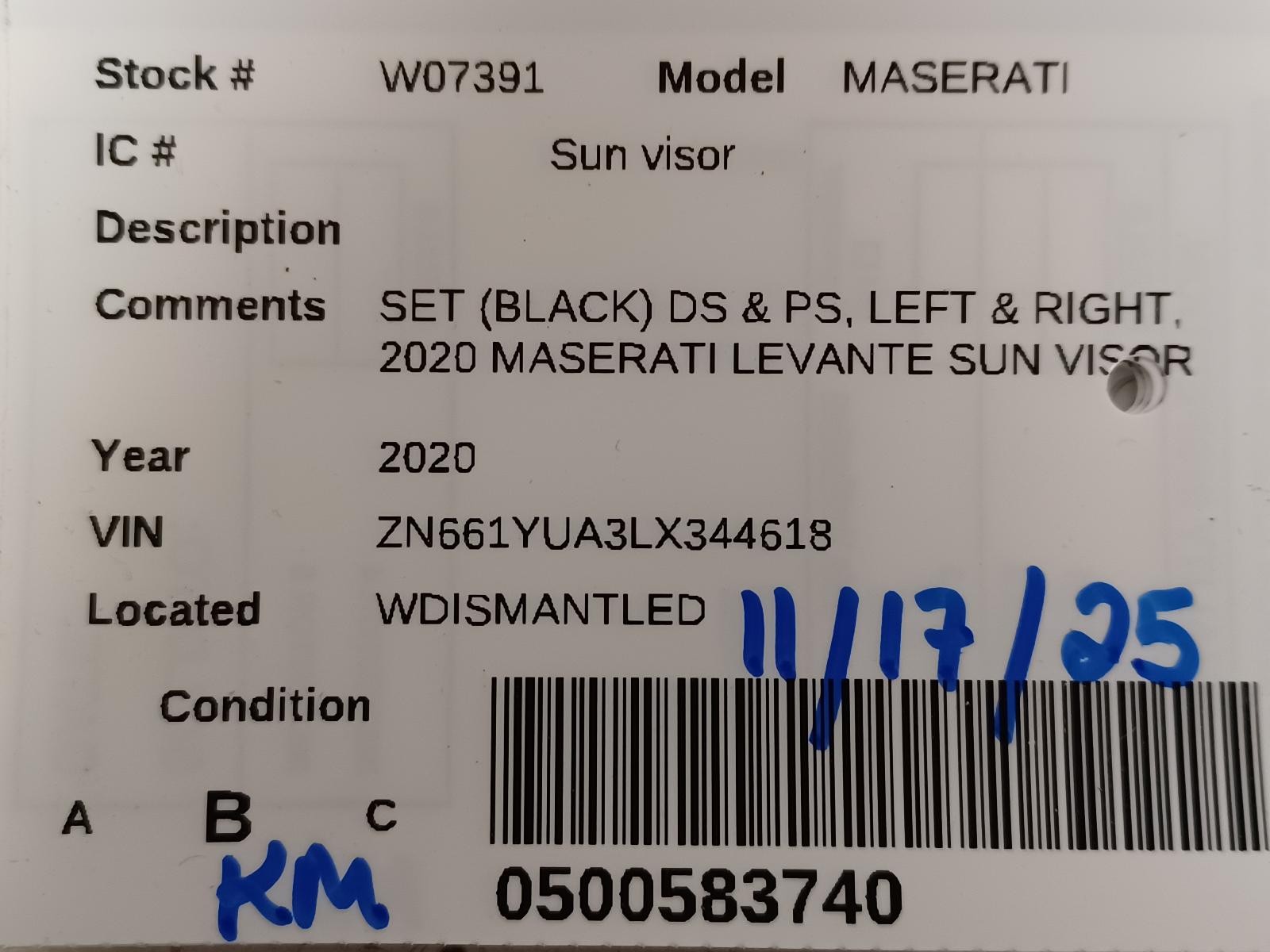 Used Sun Visor fits: 2020 Maserati LEVANTE  Grade B
