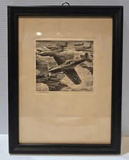 Vintage Framed Print Curtiss P-40 D Military Aircraft by Clayton Knight 9x7"