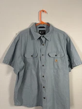 Carhartt Shirt Mens 2XL Blue Check Button Down Short Sleeve Loose Fit Tw4369-M