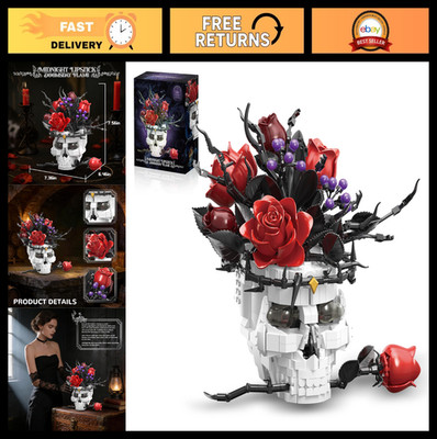 Gothic Skull Roses Building Set - Horror Skeleton with Red Flowers Home Decor Gi