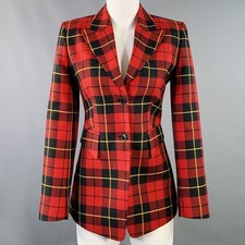 MICHAEL KORS COLLECTION Größe 2 Rote Schwarze Gelbe Woll Kariert Jacke Blazer
