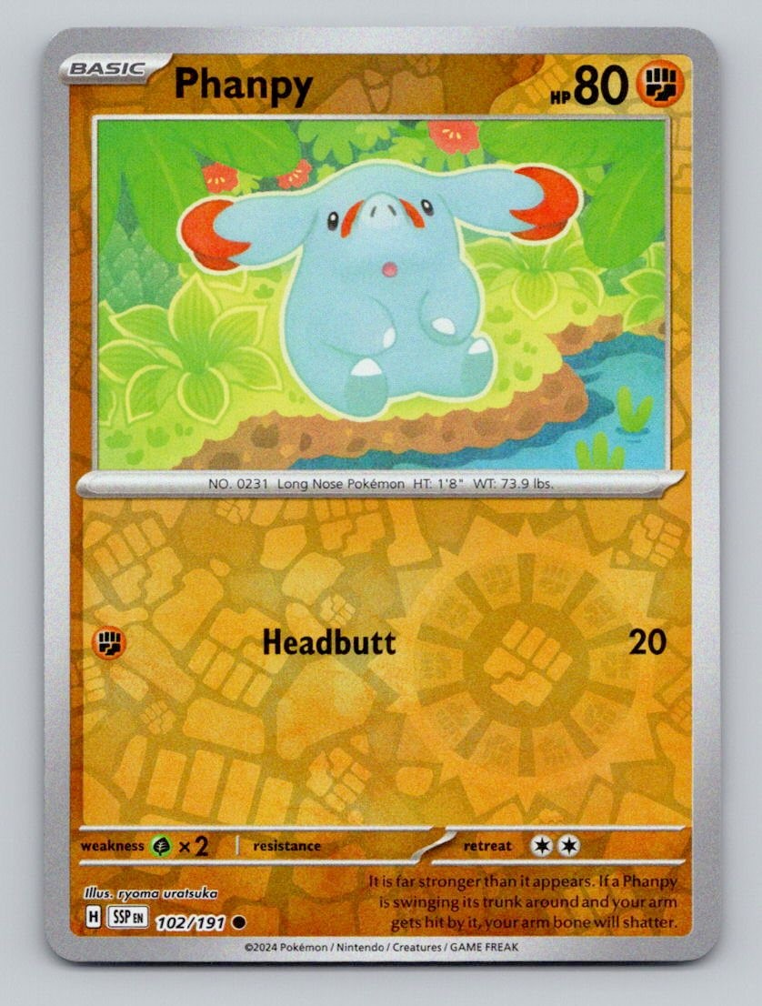 Phanpy 102/191 Common Surging Sparks Pokemon Reverse Holo Near Mint
