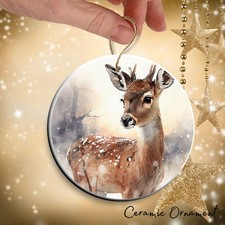 Christmas Ornament Wildlife Winter Deer Watercolor - Keepsake Bauble 38-02