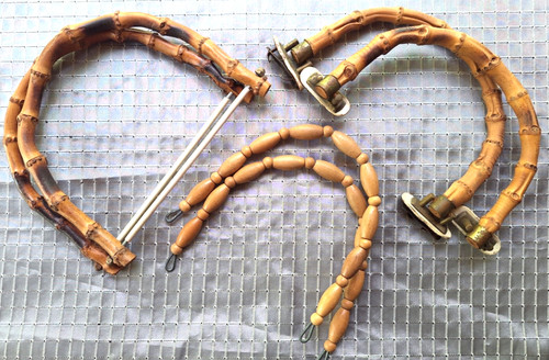 3 SETS VINTAGE RETRO BAMBOO WOOD PURSE HANDBAG HANDLES / Handmade/ Crochet Bags