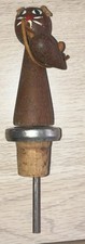 Ancien milieu de cent. SALLINGBOE Danemark Figurine Chat en Teck avec Bouchon Souris Bouchon Bouteille