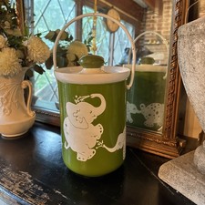 Vintage Kromex Ice Bucket Green White Elephants Aluminum Plastic Made In USA