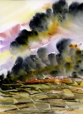 Original Watercolor Painting, Abstract landscape by Vasil Vasilev