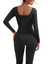 2 Piece Workout Sets High Waisted Seamless Leggings Active Long Sleeve Tops C...