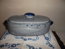 von Oma unbenutzt wie neu Steingut Heringstopf blau-grau Deckel & Henkel Vintage