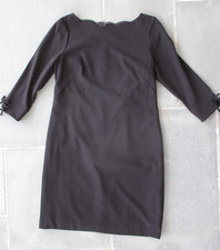 TALBOTS Women BLACK Cocktail SHIFT DRESS Scalloped Neck 3/4 Sleeves BOW Career 6