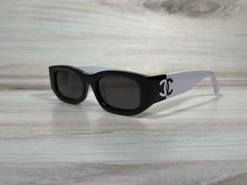 Chanel 5525 Polarized Black & White Rectangle Sunglasses - Ships Now! - Picture 2 of 6