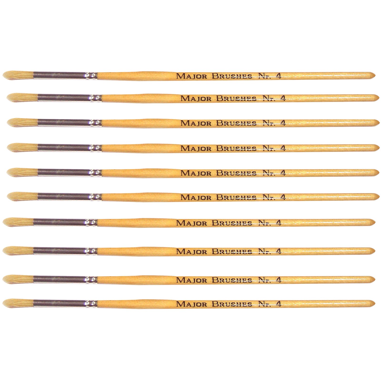 Major Brushes Hog Bristle Short Hand Round Tip Size 4 - Pack of 10
