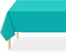 Teal Plastic Table Cloth Disposable 2 Pack, 54 x 108 Inch Tablecloths for Easter