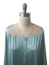 Midcentury Vintage 1950 s Bathrobe In Blue Color, Lace Accents, Vanity Fair