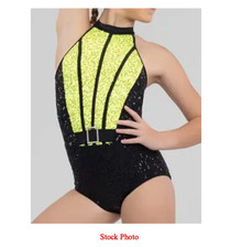 Weissman Dance Costume 13777 Cadenza Sequin Leotard ADULT SMALL SA Neon Green
