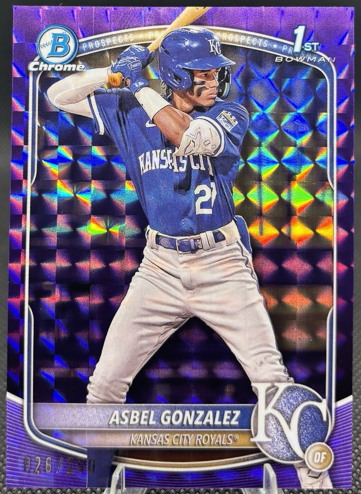 Asbel Gonzalez 2025 Bowman Chrome 1st Purple Geometric Refractor /250 Royals