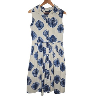 Samantha Sung Womens Indigo Shibori Tie Dye Pleated Sleeveless Audrey Dress 8