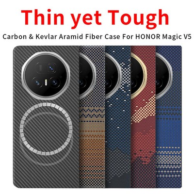 Genuine Aramid Fiber Case fo Honor Magic V5 V6 Matte Moonrise Sun Magnetic Cover
