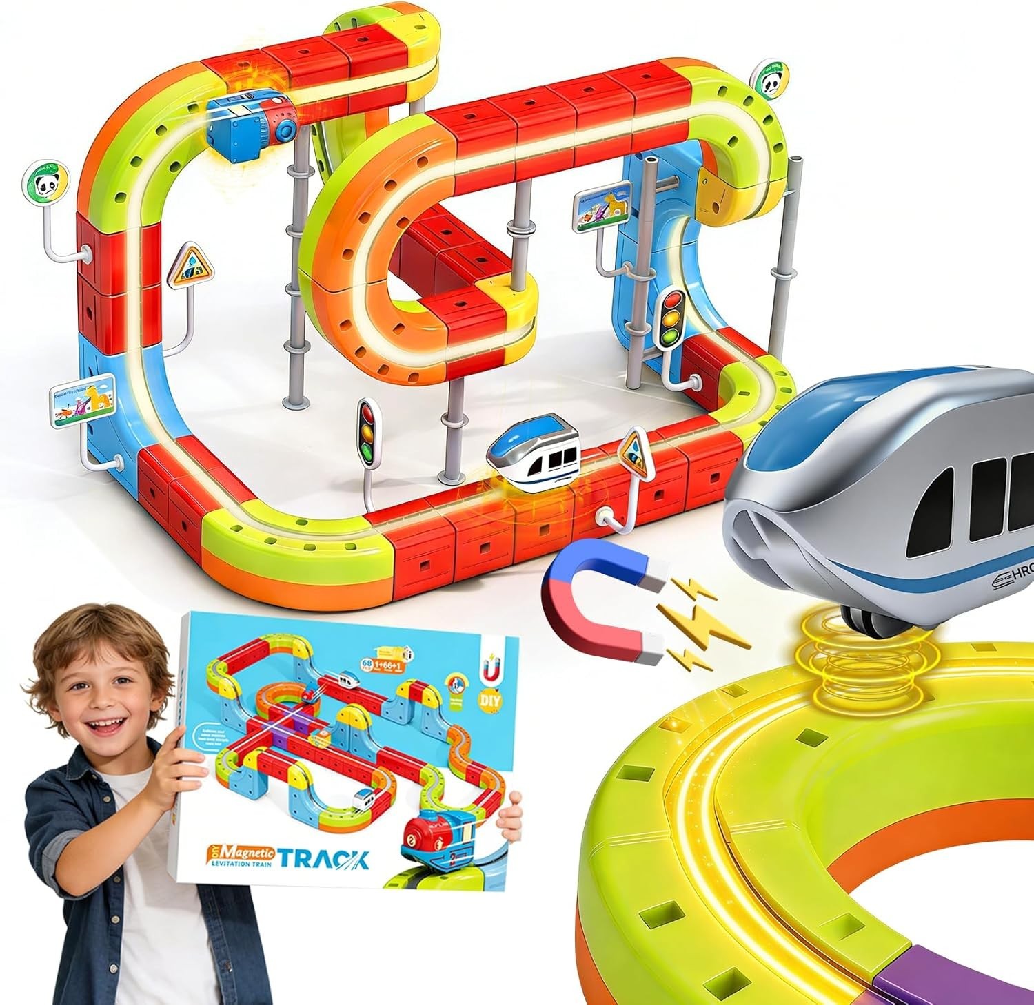 Electric Magnetic Train Toys Set- Flexible Race Track for Ki
