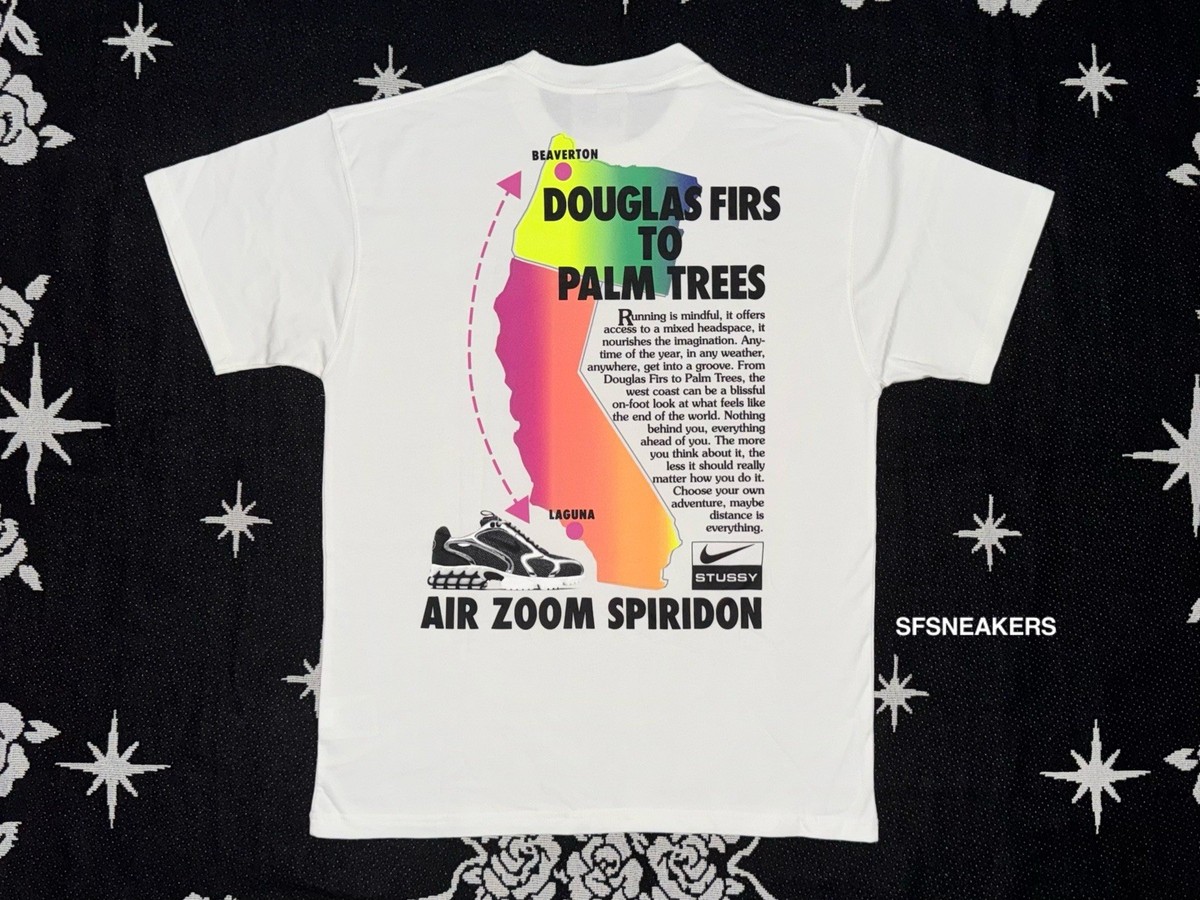 NIKE X STUSSY AIR ZOOM SPIRIDON DOUGLAS FIRS PALM TREES T-SHIRT SZ
