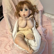 Porcelain Doll Brown Curly Braided Hair Light Complexion Cloth Body Girl