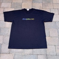 Vintage Elton John Shirt Mens XL Black Graphic Eltonjohn.Com Tour Band Merch 90s