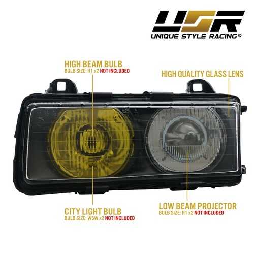 French Yellow/Clear GLASS Lens DEPO Euro Hella Projector Headlights For