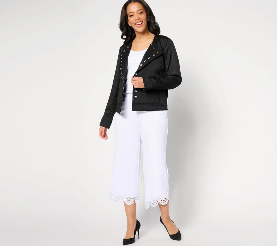 NUEVA Chaqueta Dennis Basso XS Sarga Frontal Abierto con Detalle de Ojal en Negro QVC 3021 Foto 4 de 4