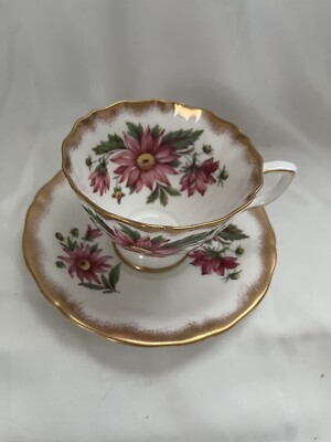 Adderley Pink Gold Trim Bone China Tea Cup and Saucer ENGLAND BONE CHINA H1291