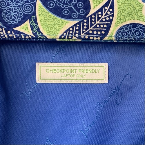 Vera Bradley Laptop Travel Tote Bag Blue Green Floral Checkpoint Friendly - Afbeelding 4 van 9