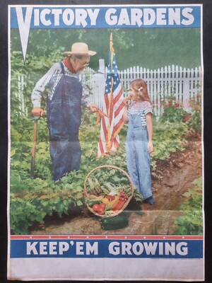1942 WW2 AMERICA VICTORY GARDEN KEEP'EM GROWING GIRL FARM PROPAGANDA ...