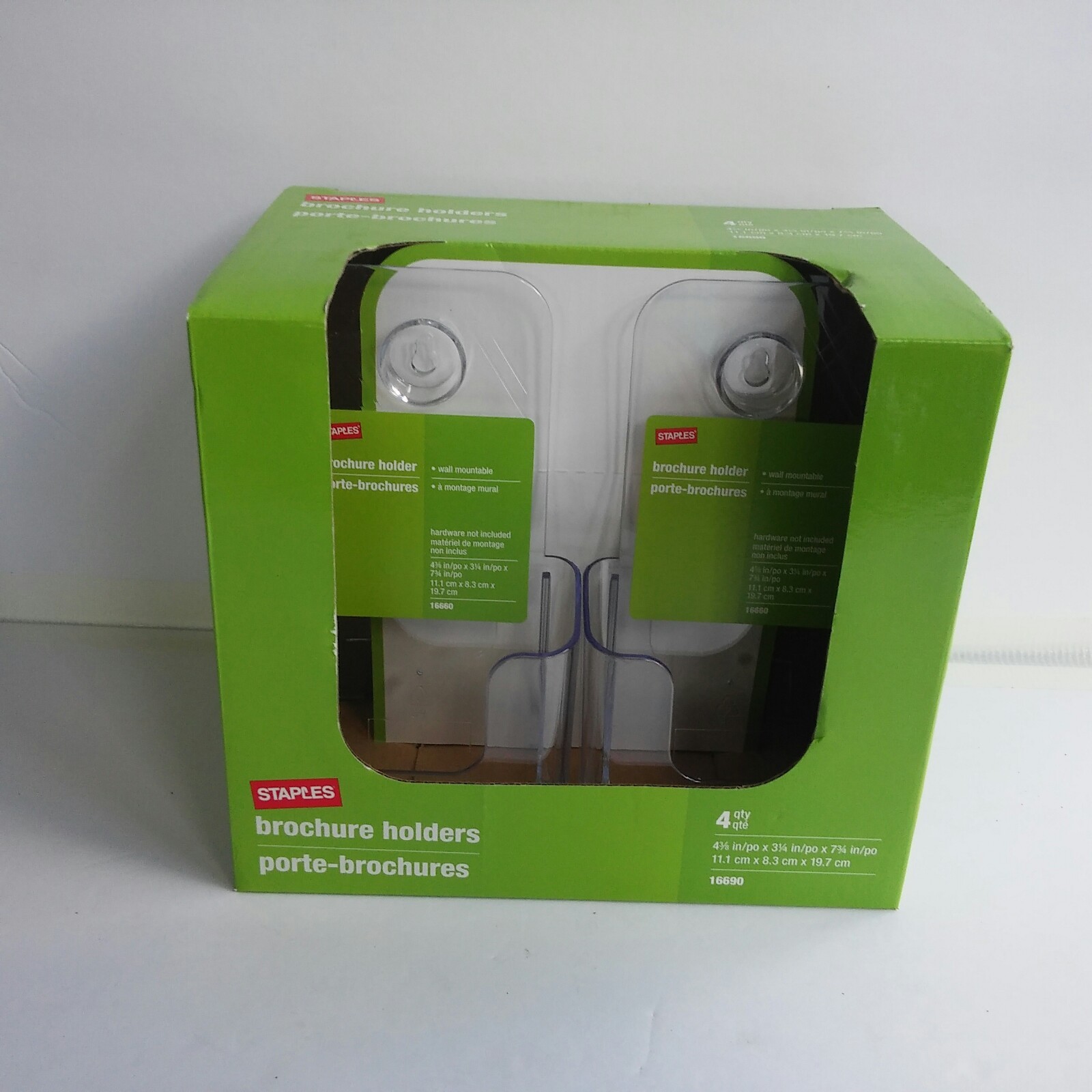 Staples Brochure Holders lot of 4 Desk Or Wall Mountable 4 3/8" X 3 1/4" 7 3/4”