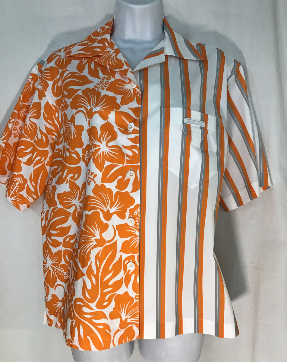 Prada Shirt Orange And White With Flowers Double Match Prada Shirt Orange And White With Flowers Double Match
