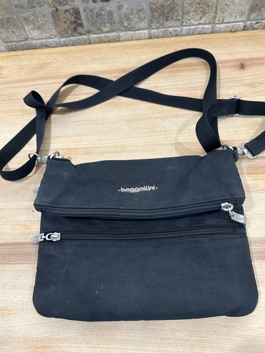 Baggallini Black Crossbody 3-Zip Bag Purse Water-Resistant Nylon