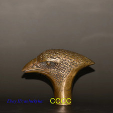 Rare Lucky Handmade Bronze Carving Eagle Head Cane Walking Stick Head Statues