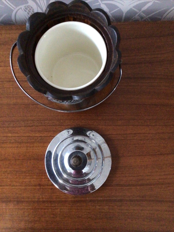 UNUSUAL VINTAGE BISCUIT BARREL WITH FLUTED TOP EDGE & CERAMIC LINER eBay