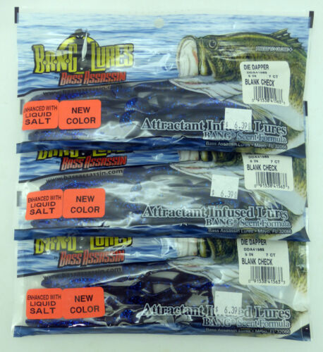 Señuelos Bass Assassin Bang Die Dapper cuadros en blanco 5" cola de bota 3 paquetes de 7 - Imagen 1 de 3