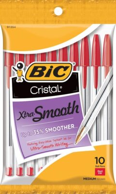 Cristal Xtra Smooth Ballpoint Pen, Medium Point (1.0mm), Red, 10-Count