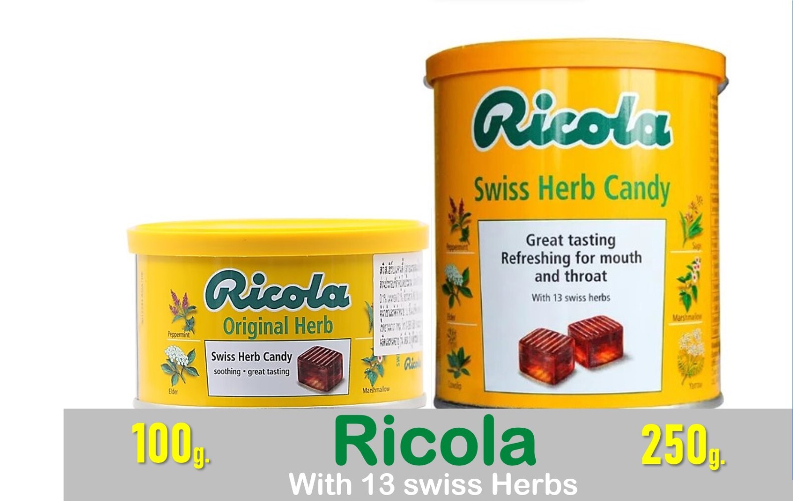 100, 250 g. Ricola Swiss Herb Candy Lozenges Soothing Relieve Cough
