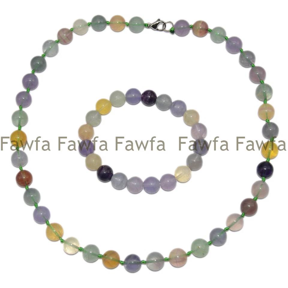 Brazalete Collar Natural 9/10/11mm Amarillo Multicolor Fluorita Gemas Redondas Cuentas Foto 2 de 4